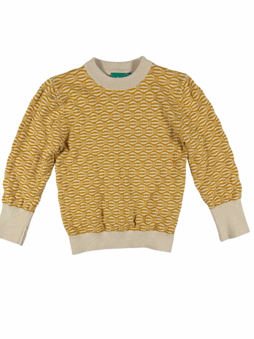 Little Green Radicals Organic Cotton Knit Sweater Mustard Cream Size 7-8 year